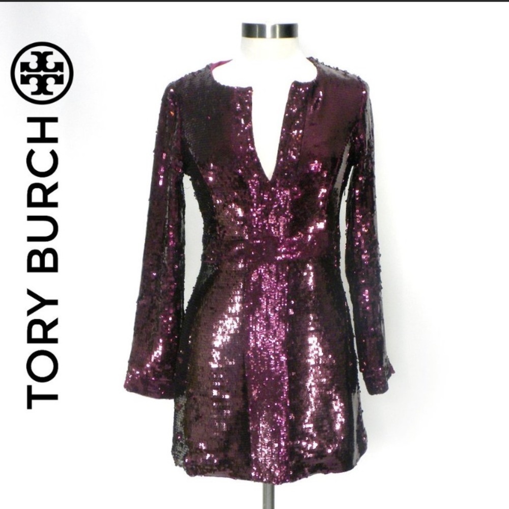 Tory Burch sequins tunic dress. Eggplant color. EUC